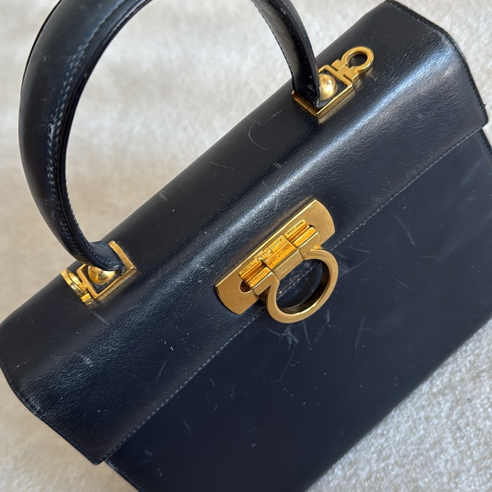 Midnight navy Ferragamo vintage top handle smooth calfskin bag - Picture 16 of 16